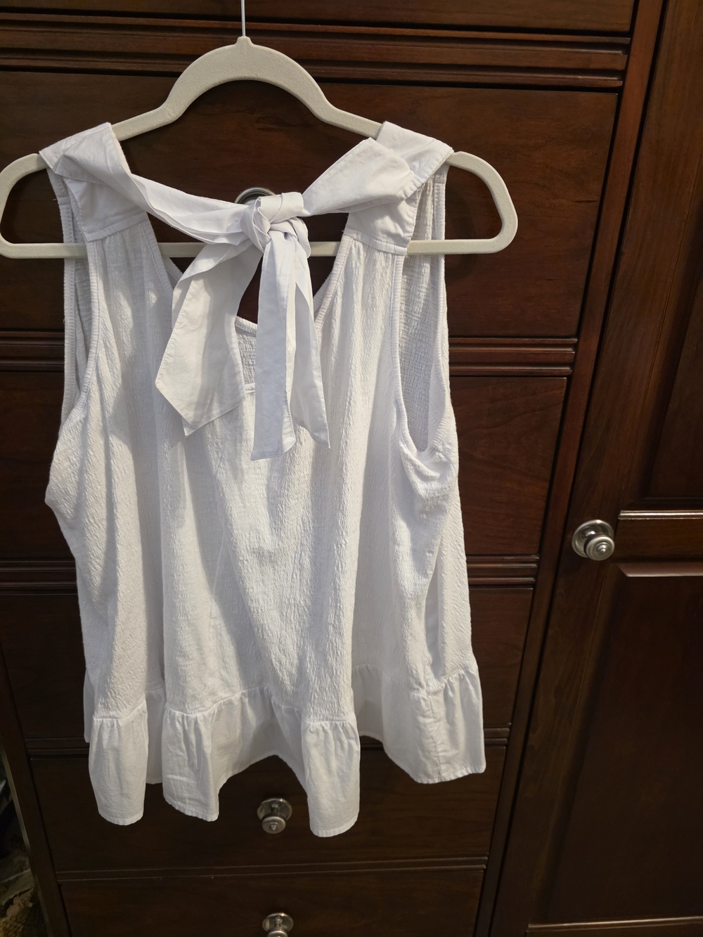 Terra & Sky White Tie-Back Ruffle Hem Tank
